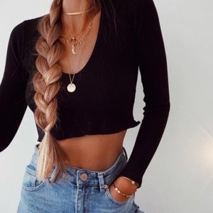 Brandy Melville Black v neck crop long sleeve